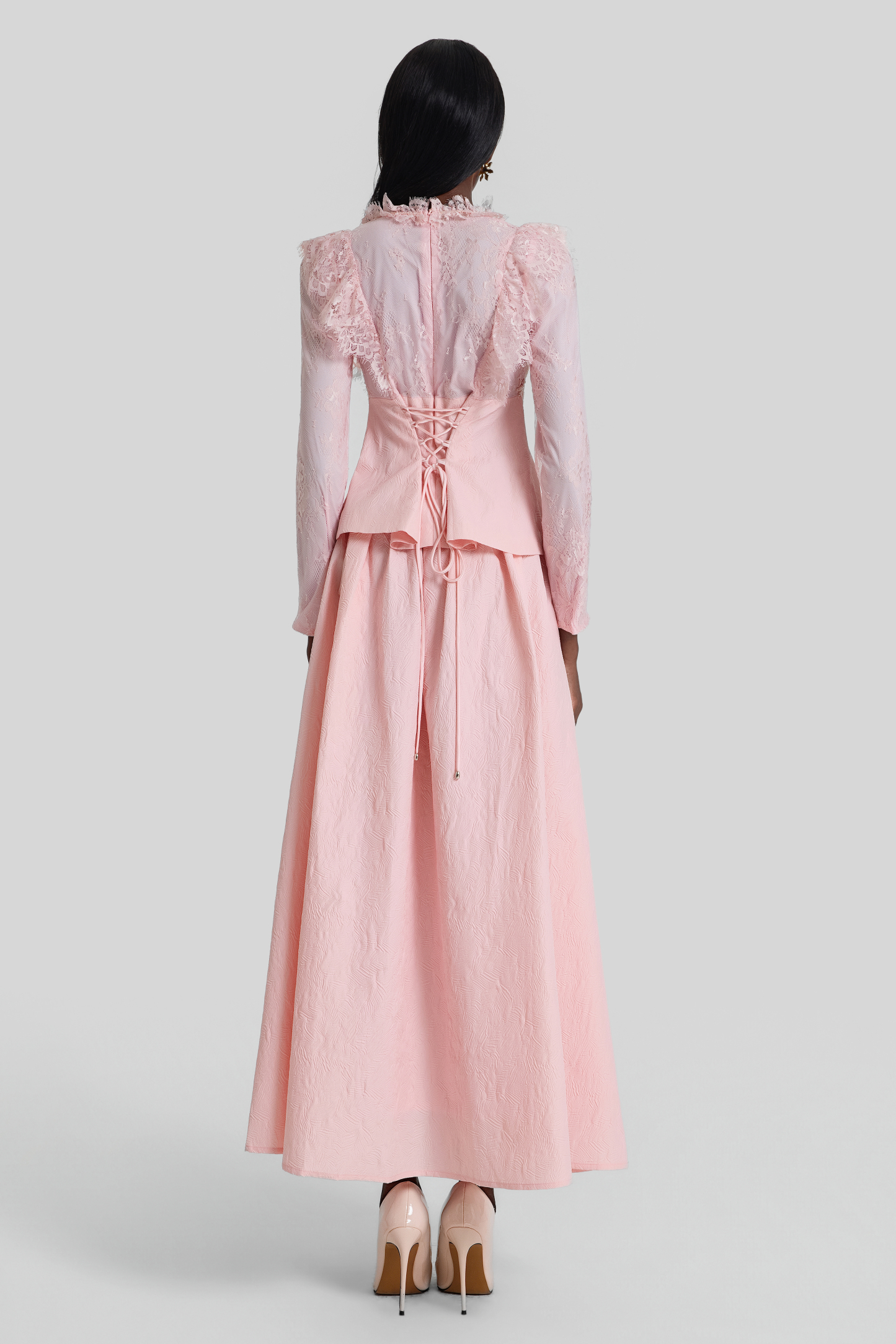 Lace Embroidered Top & Mid Waist Maxi Skirt Set