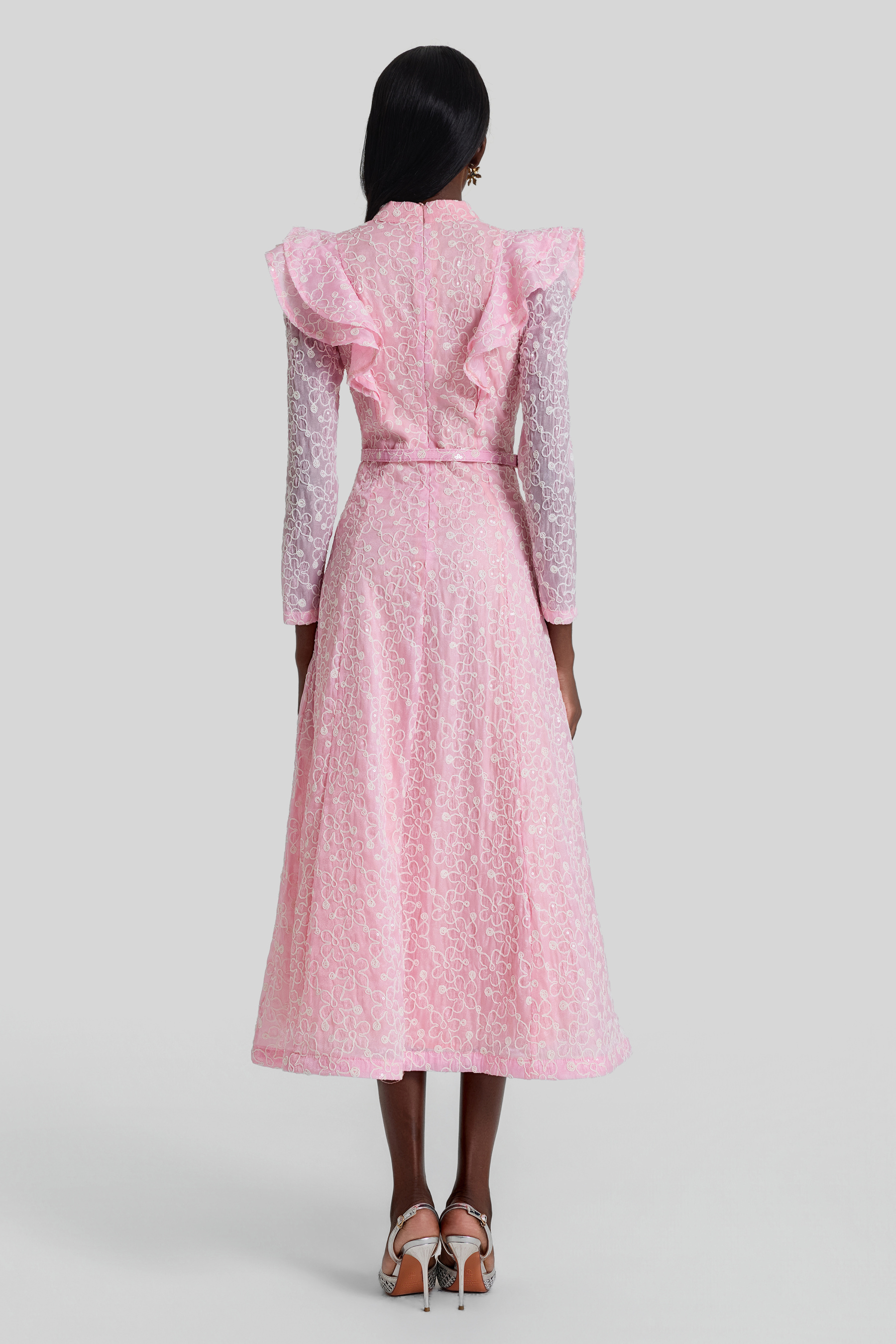 Embroidered Sequin Midi Dress With Belt
