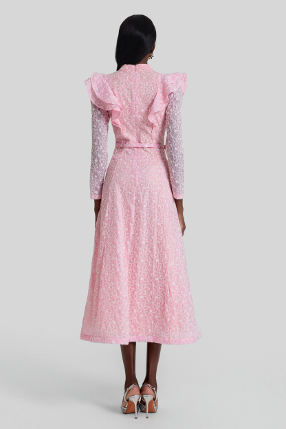 Embroidered Sequin Midi Dress With Belt