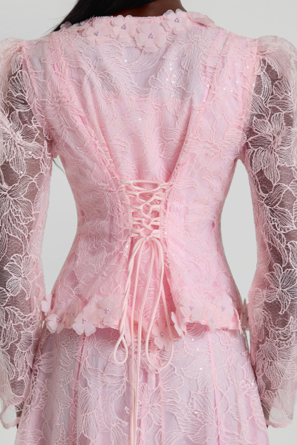 Lace 3D Flower Jacket & Sleeveless Midi Dress Set