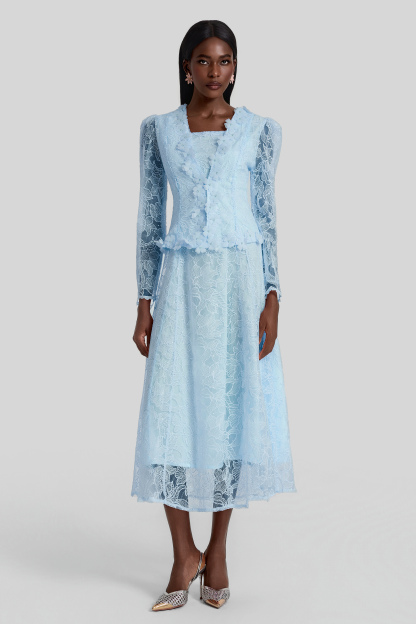 Lace 3D Flower Jacket & Sleeveless Midi Dress Set