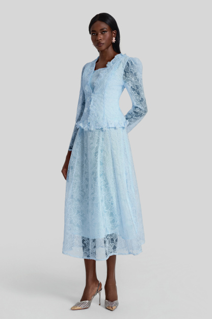Lace 3D Flower Jacket & Sleeveless Midi Dress Set