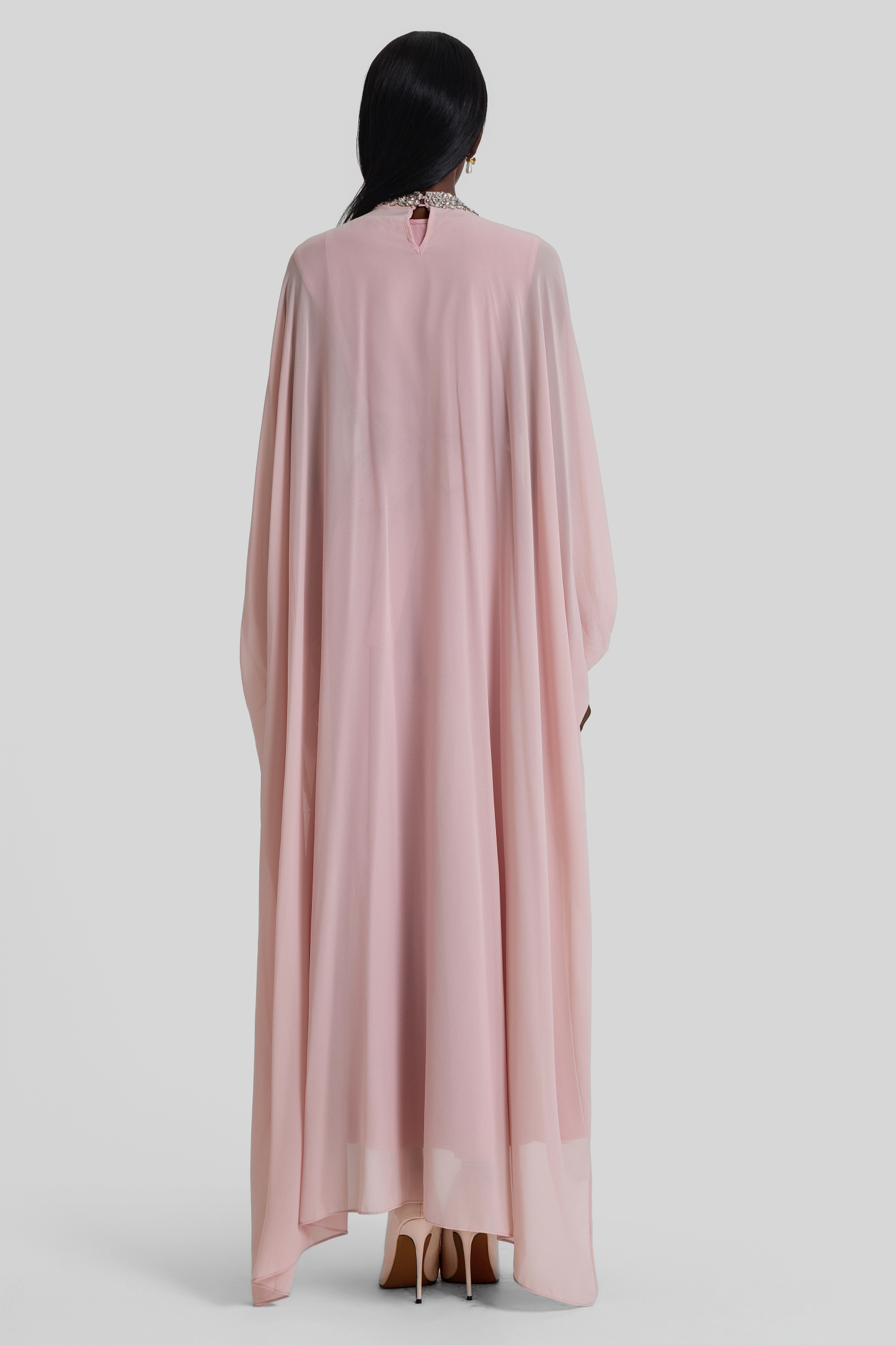 Rhinestone Rivets Batwing Sleeve Maxi Dress With Cape