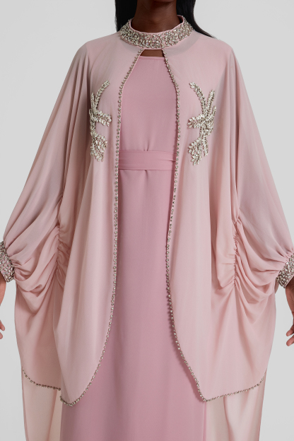 Rhinestone Rivets Batwing Sleeve Maxi Dress With Cape