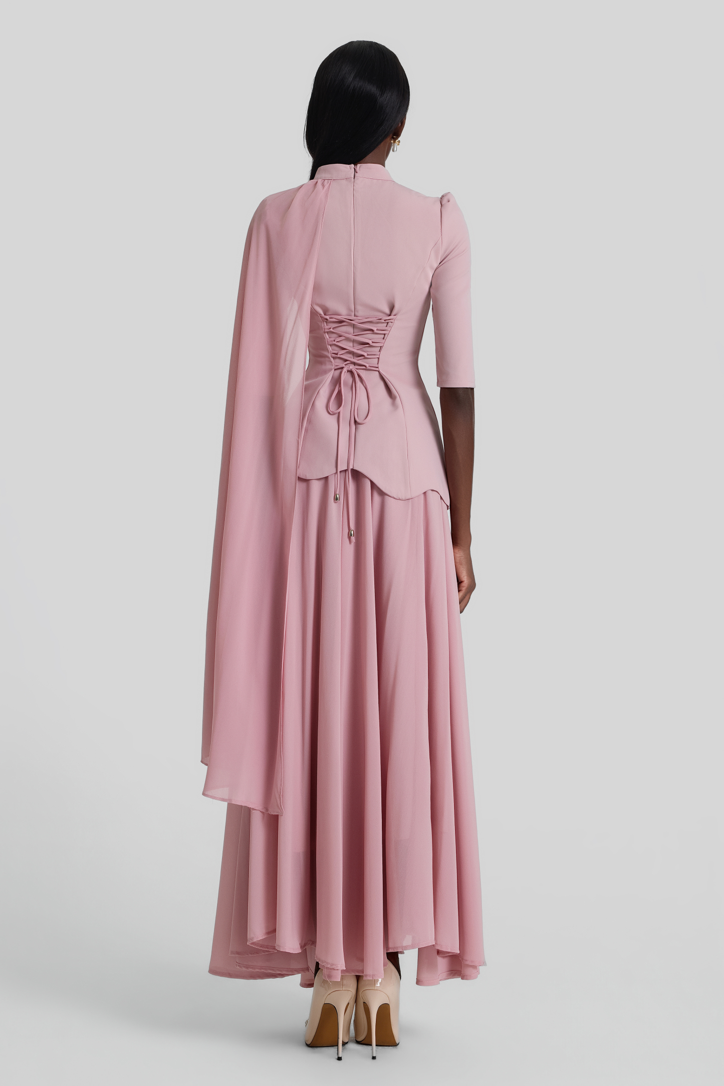Beaded Cape Top & Mid Waist Maxi Skirt Set
