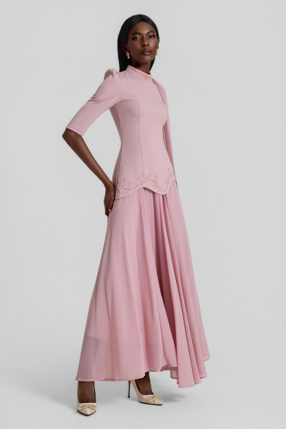 Beaded Cape Top & Mid Waist Maxi Skirt Set