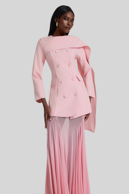 Double Breasted Long Sleeve Blazer & Mid Waist Maxi Skirt Set