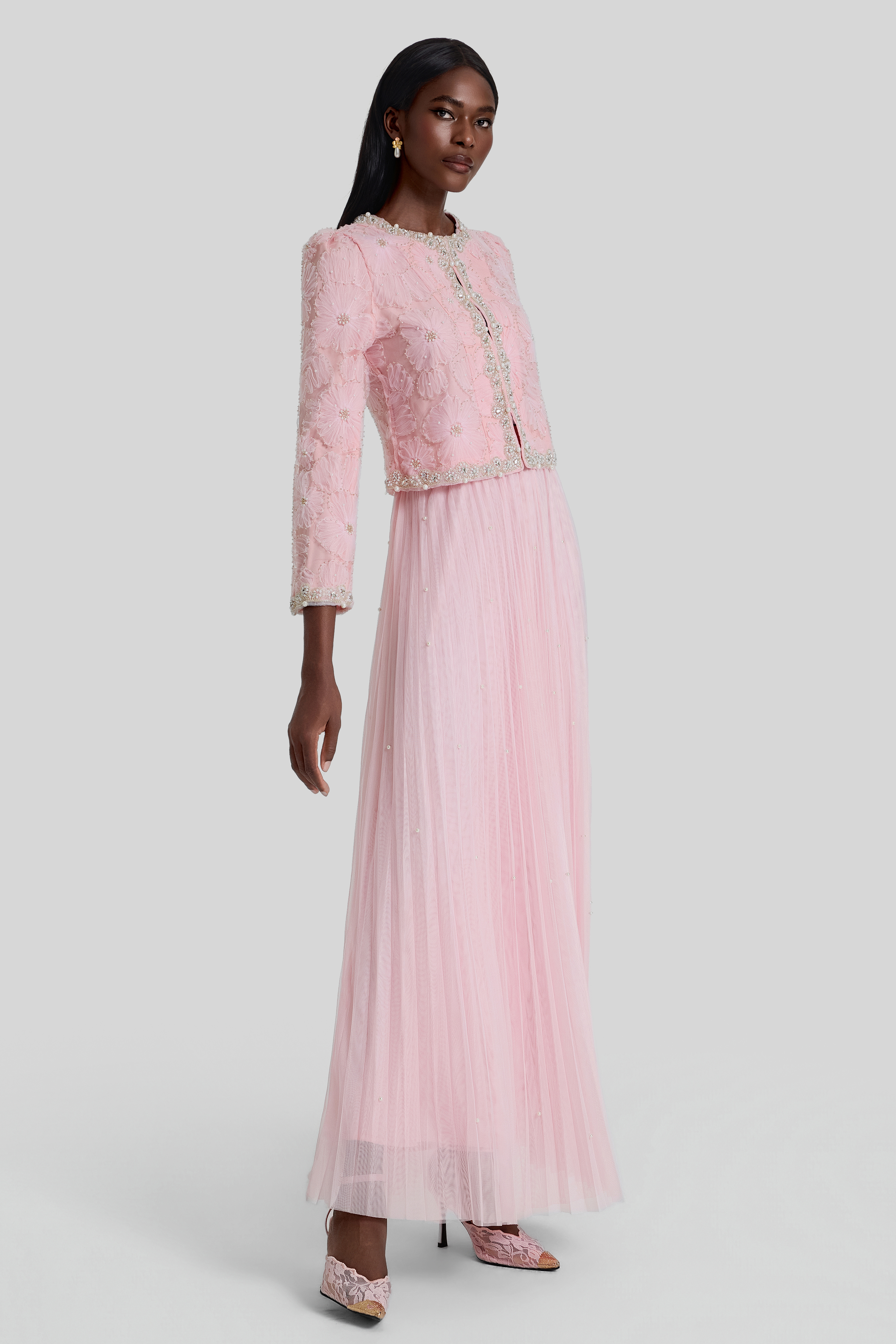 Nail Bead Embroidery Top & Mid Waist Maxi Skirt Set