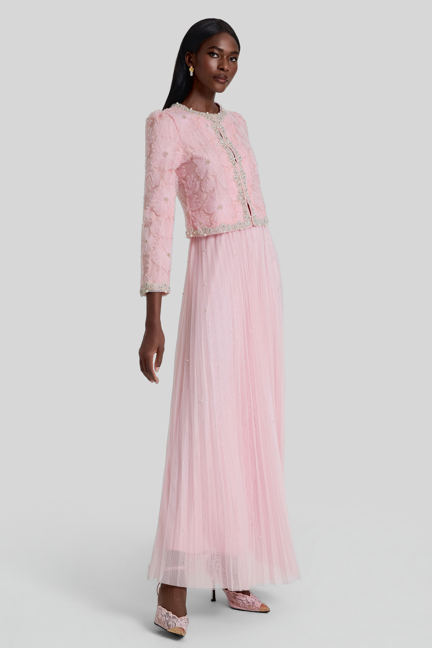 Nail Bead Embroidery Top & Mid Waist Maxi Skirt Set