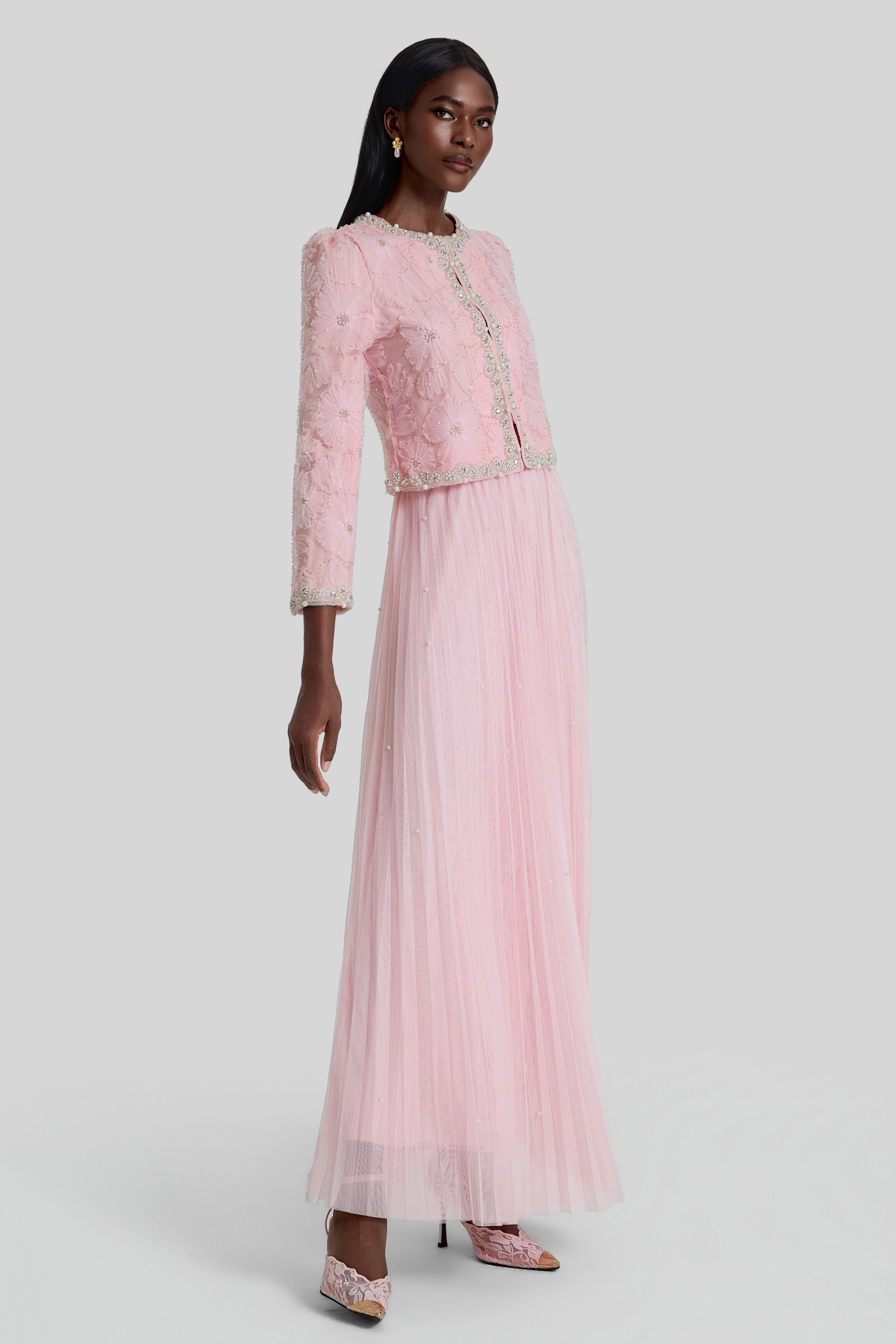 Nail Bead Embroidery Top & Mid Waist Maxi Skirt Set