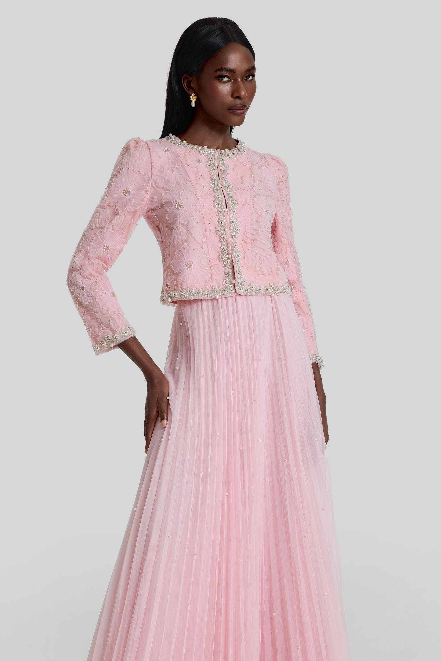 Nail Bead Embroidery Top & Mid Waist Maxi Skirt Set