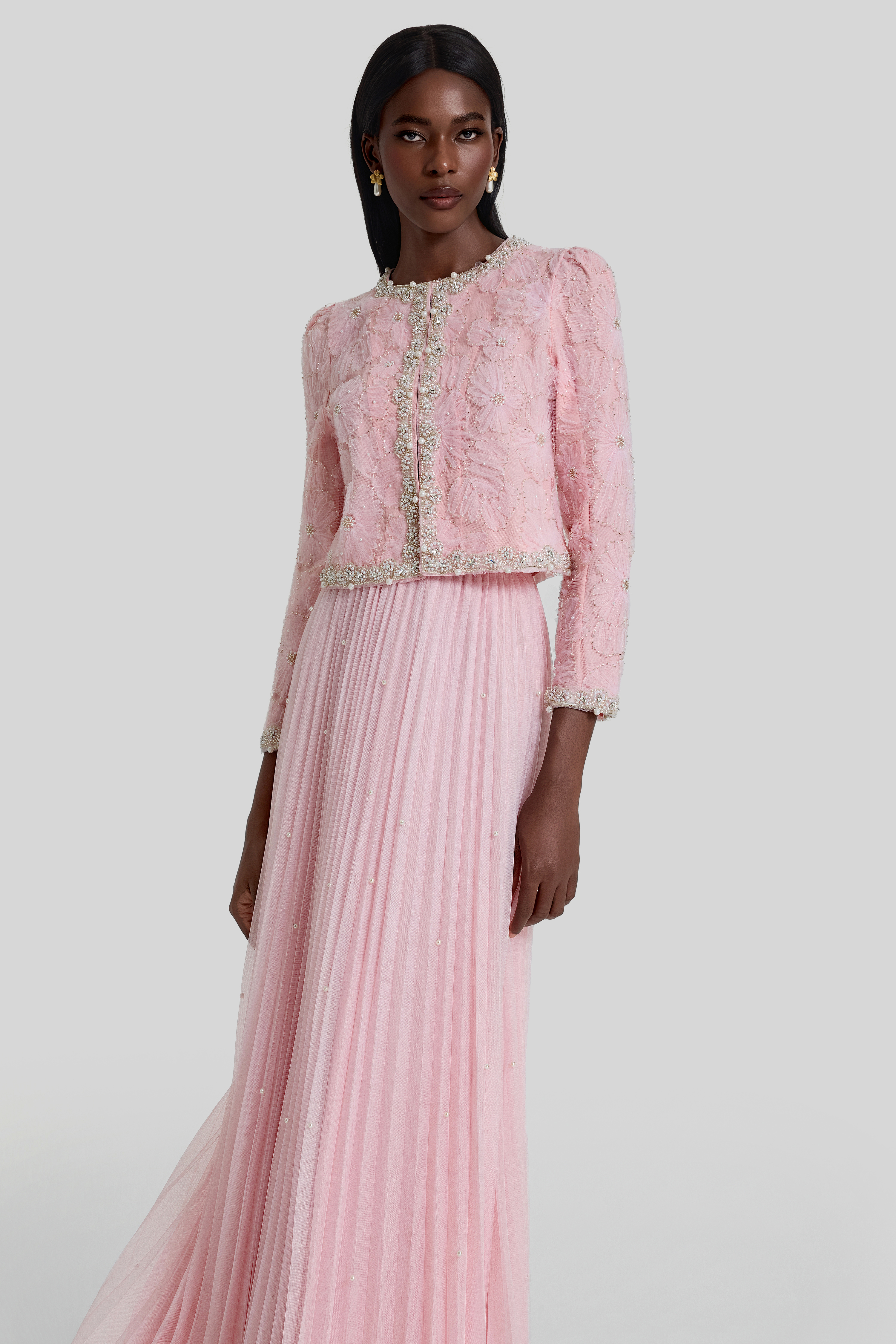 Nail Bead Embroidery Top & Mid Waist Maxi Skirt Set