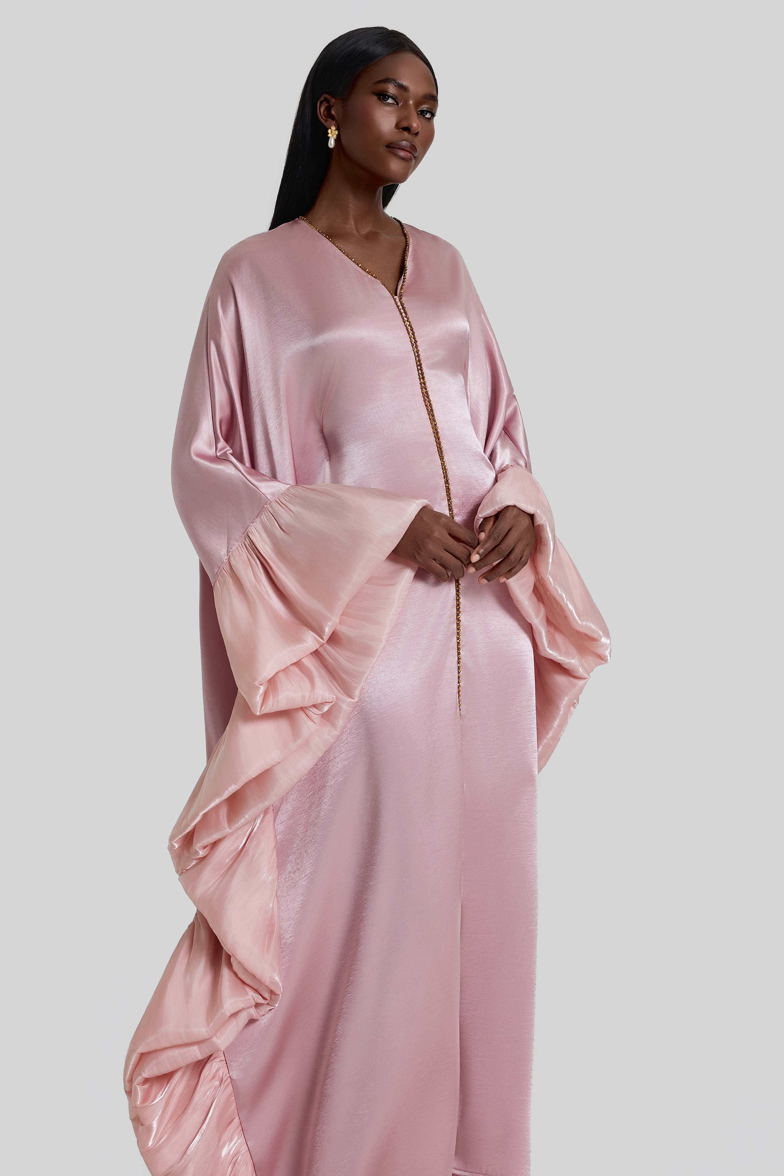 Rivet V-Neck Batwing Sleeve Midi Dress