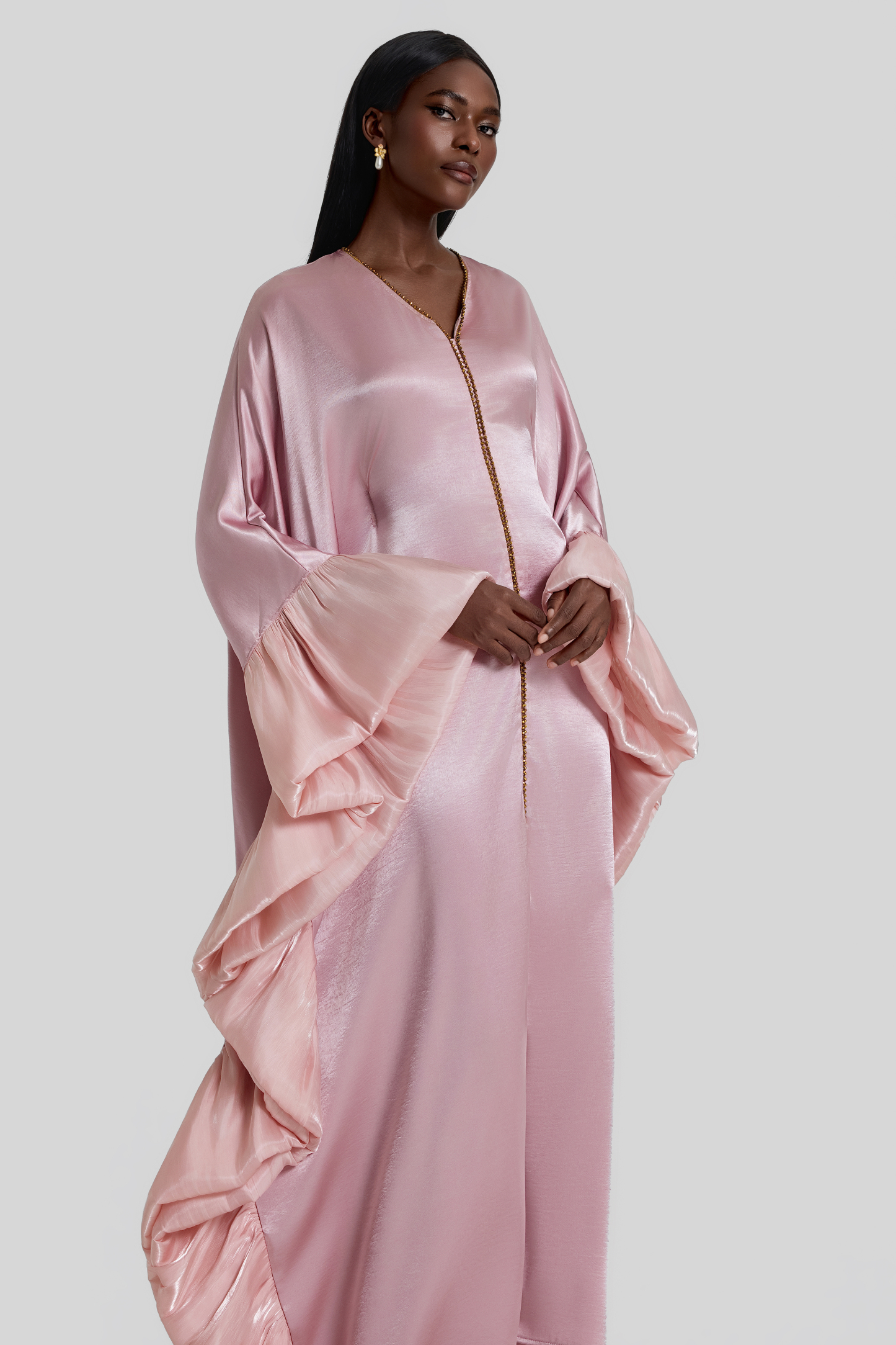 Rivet V-Neck Batwing Sleeve Midi Dress