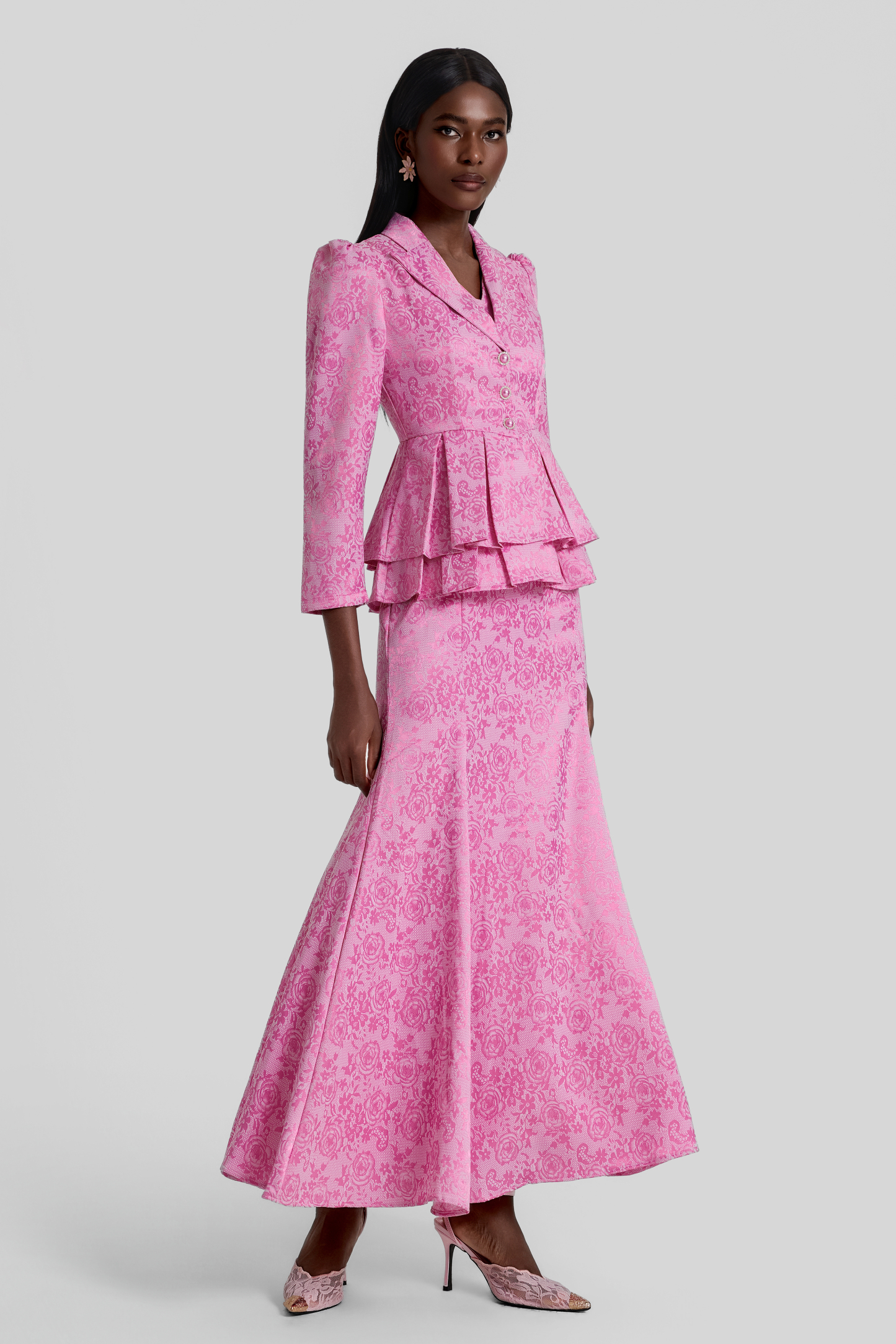 Jacquard Ruffle Top & Sleeveless Maxi Dress Set