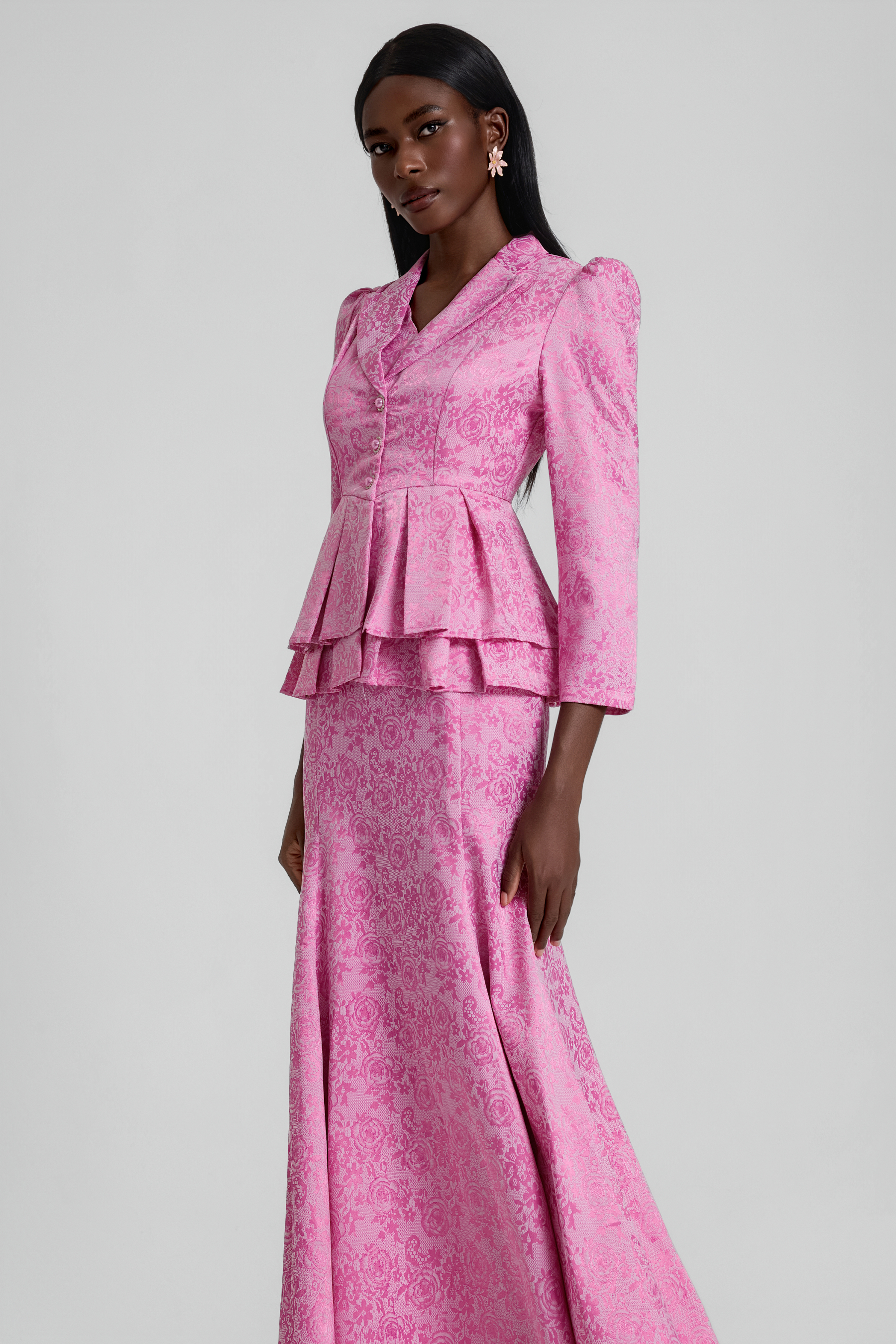 Jacquard Ruffle Top & Sleeveless Maxi Dress Set