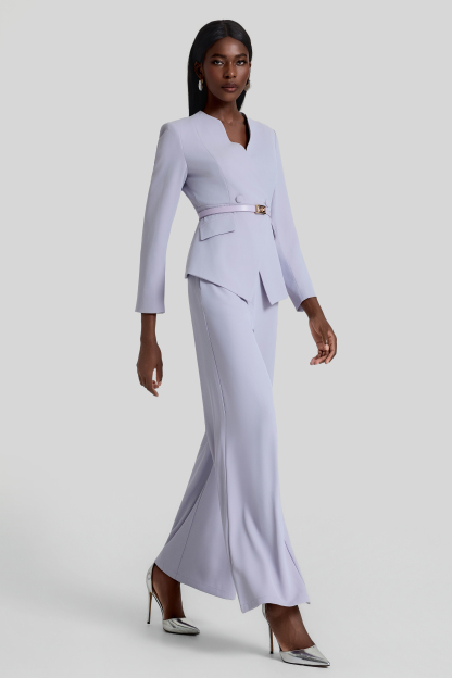 V-Neck Blazer With Belt & High Waist Pants Set