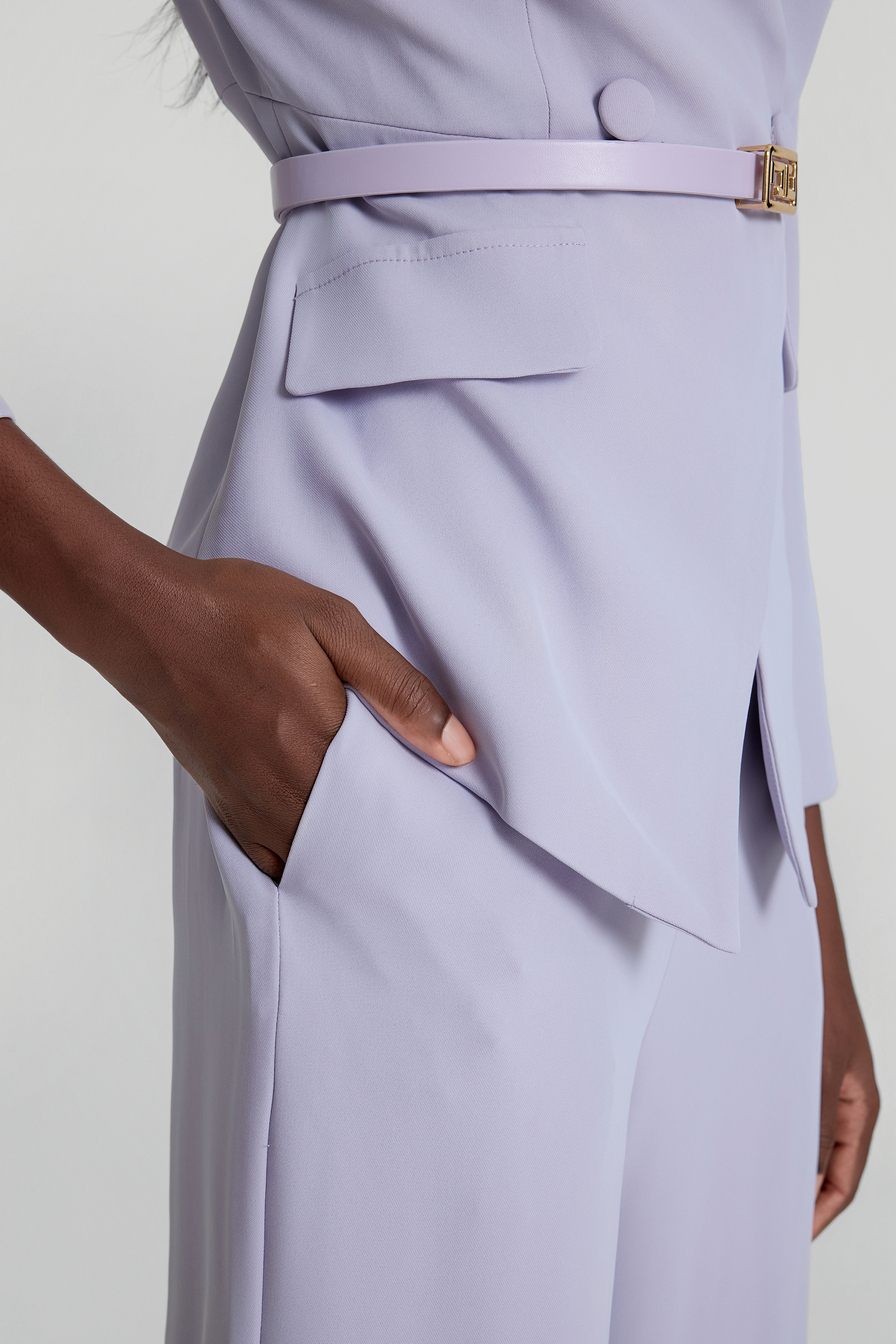 V-Neck Blazer With Belt & High Waist Pants Set