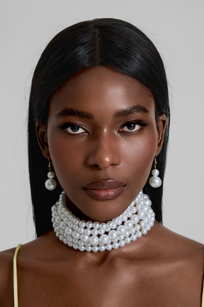 Faux Pearl Multi-Layered Necklace & Drop Earrings Set
