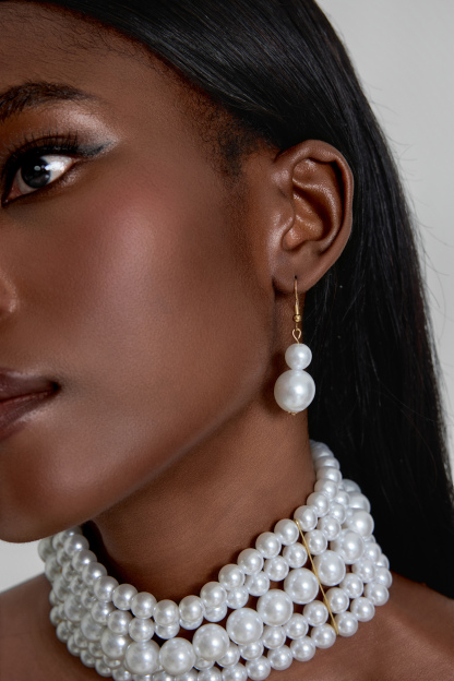 Faux Pearl Multi-Layered Necklace & Drop Earrings Set