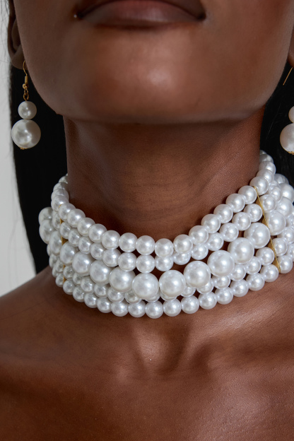Faux Pearl Multi-Layered Necklace & Drop Earrings Set