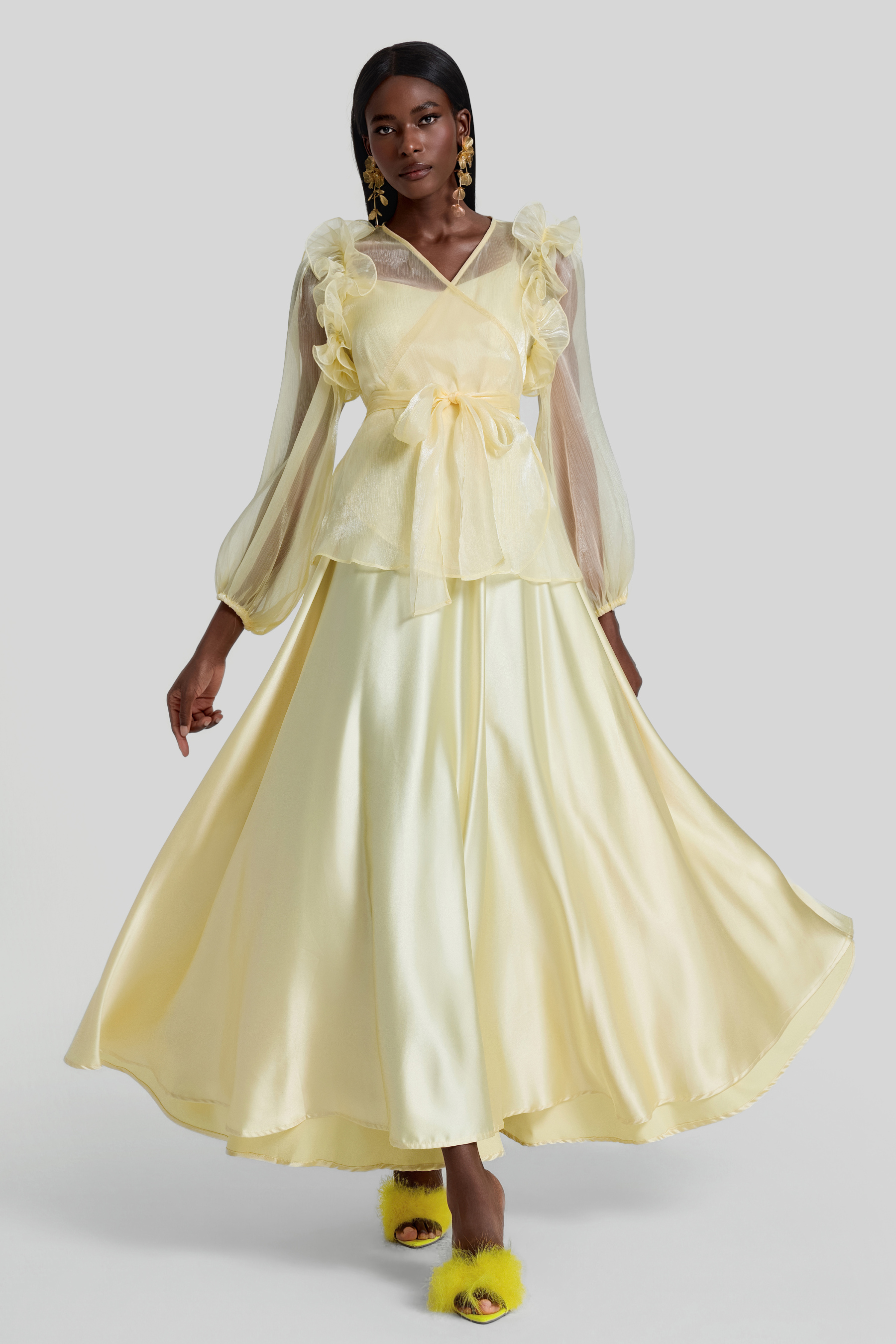 V-Neck Ruffle Lace-Up Midi Dress
