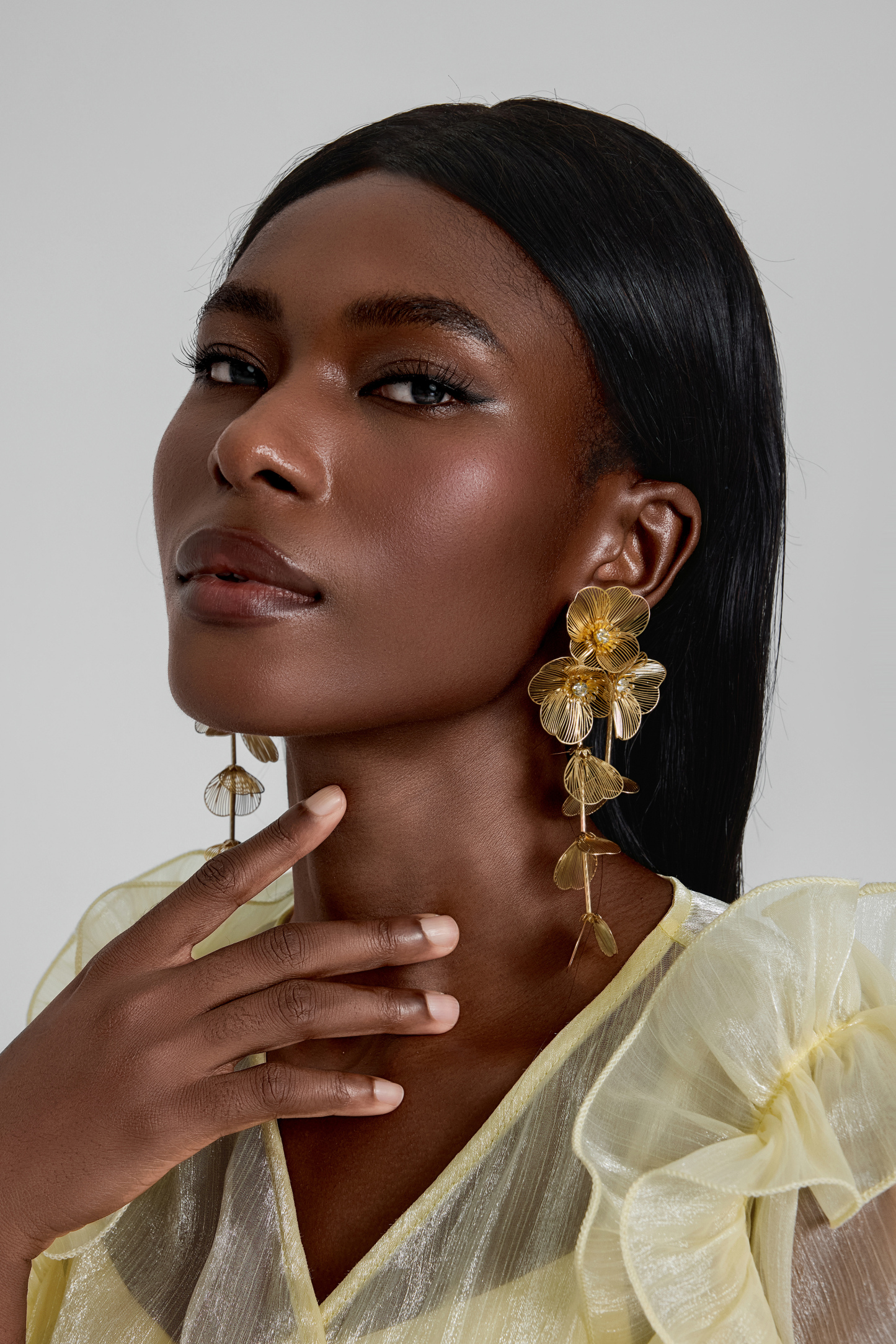 Gold Filigree Crystal 3D Floral Drop Earrings