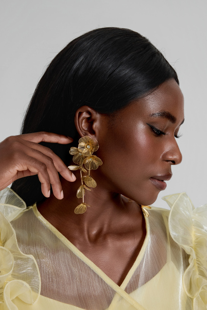 Gold Filigree Crystal 3D Floral Drop Earrings