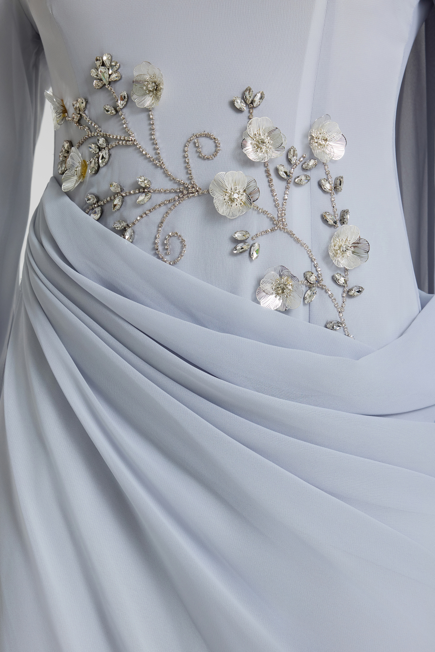 Rhinestone Lantern Sleeve Gathering Maxi Dress