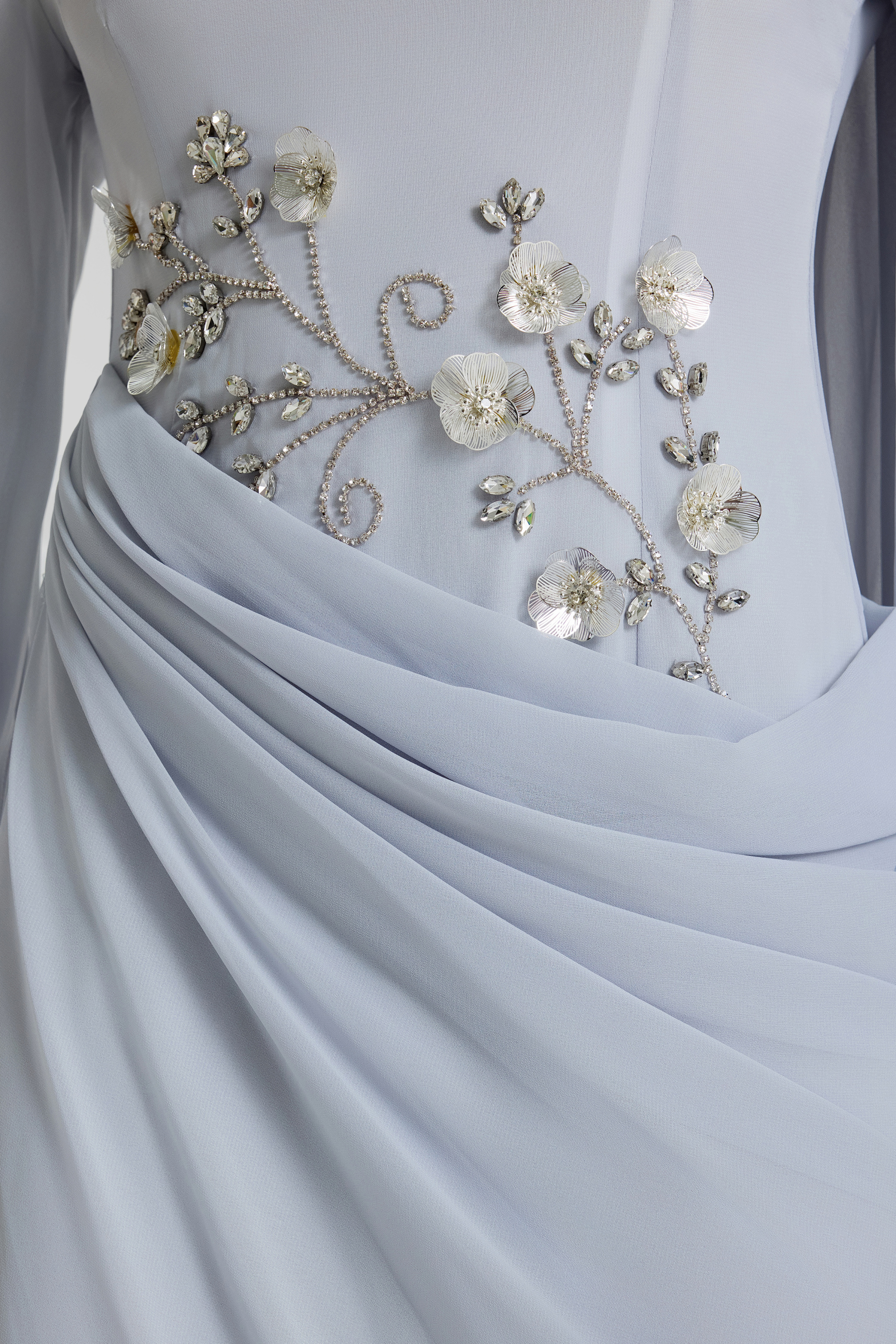 Rhinestone Lantern Sleeve Gathering Maxi Dress