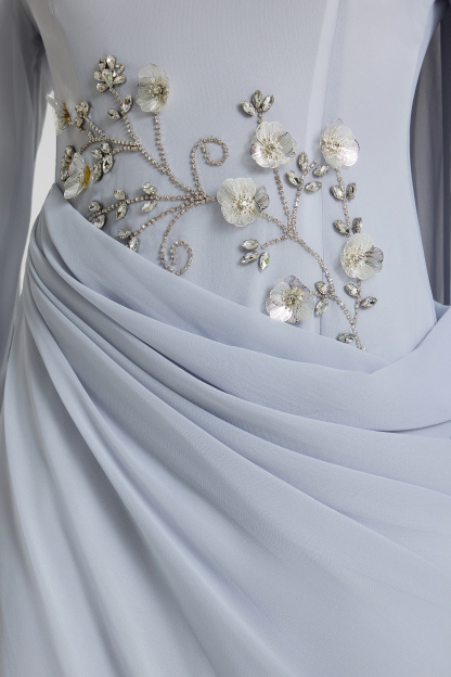 Rhinestone Lantern Sleeve Gathering Maxi Dress