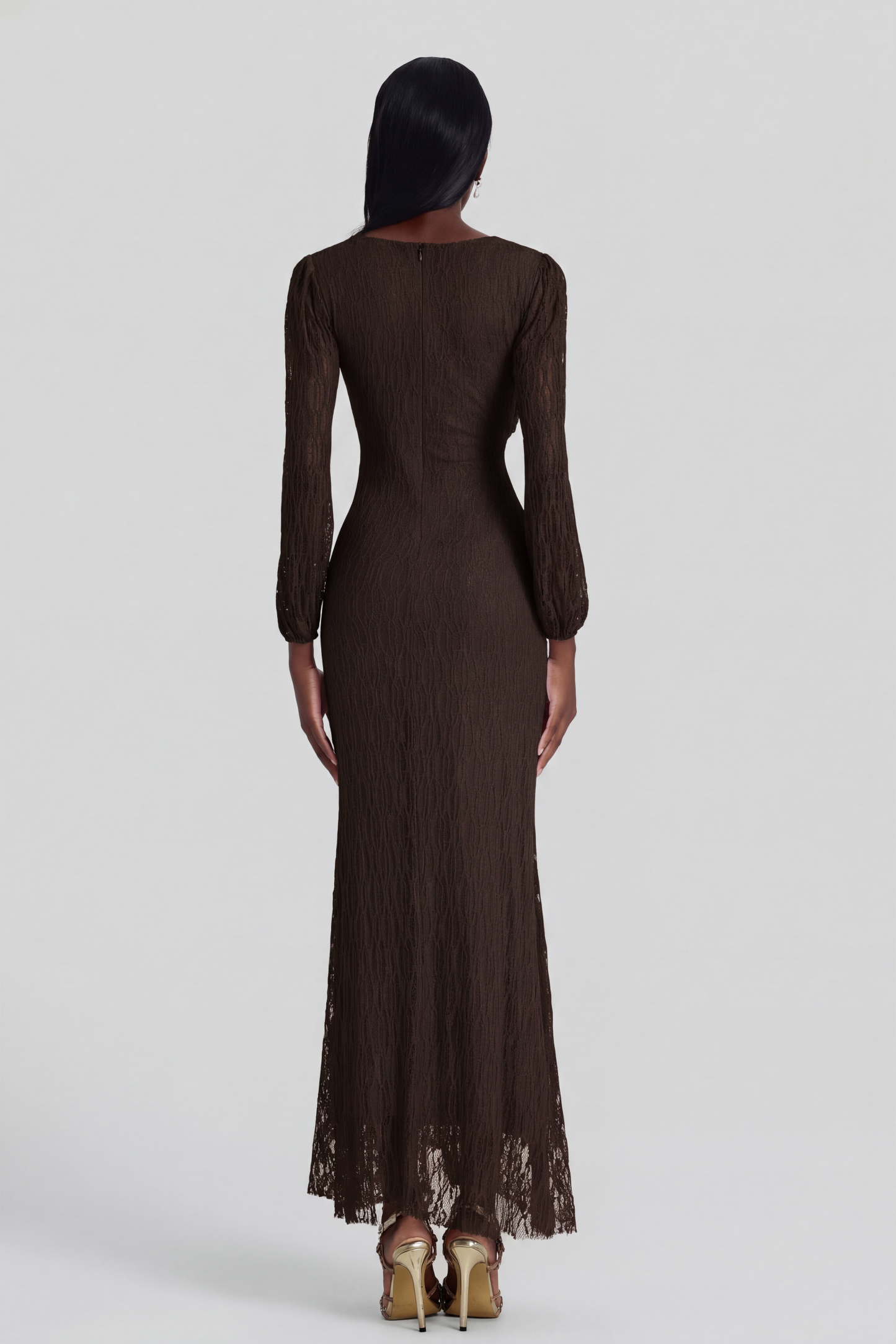 Lace Rhinestone Rivets Gathering Maxi Dress
