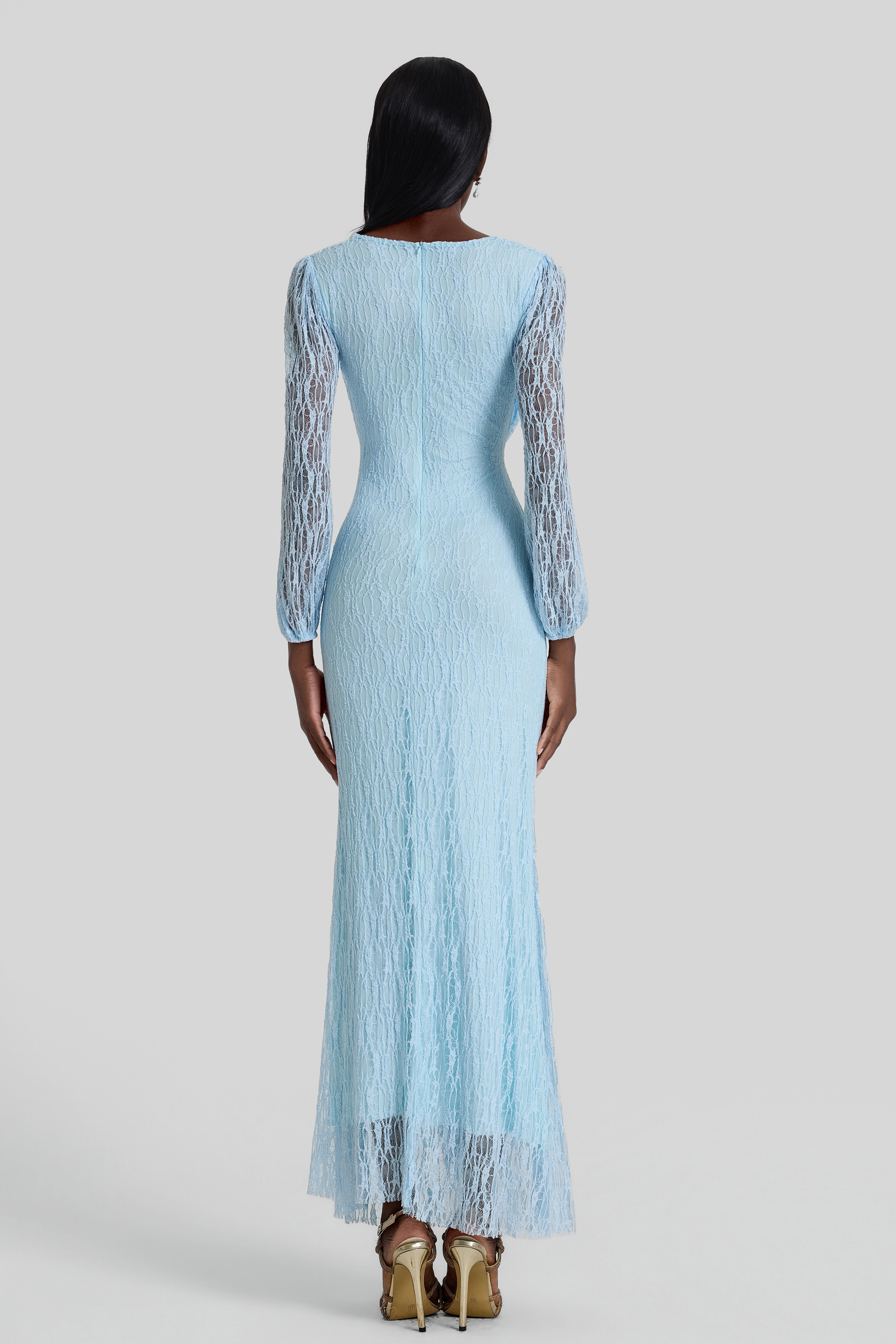 Lace Rhinestone Rivets Gathering Maxi Dress