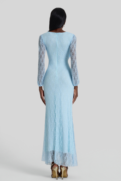 Lace Rhinestone Rivets Gathering Maxi Dress