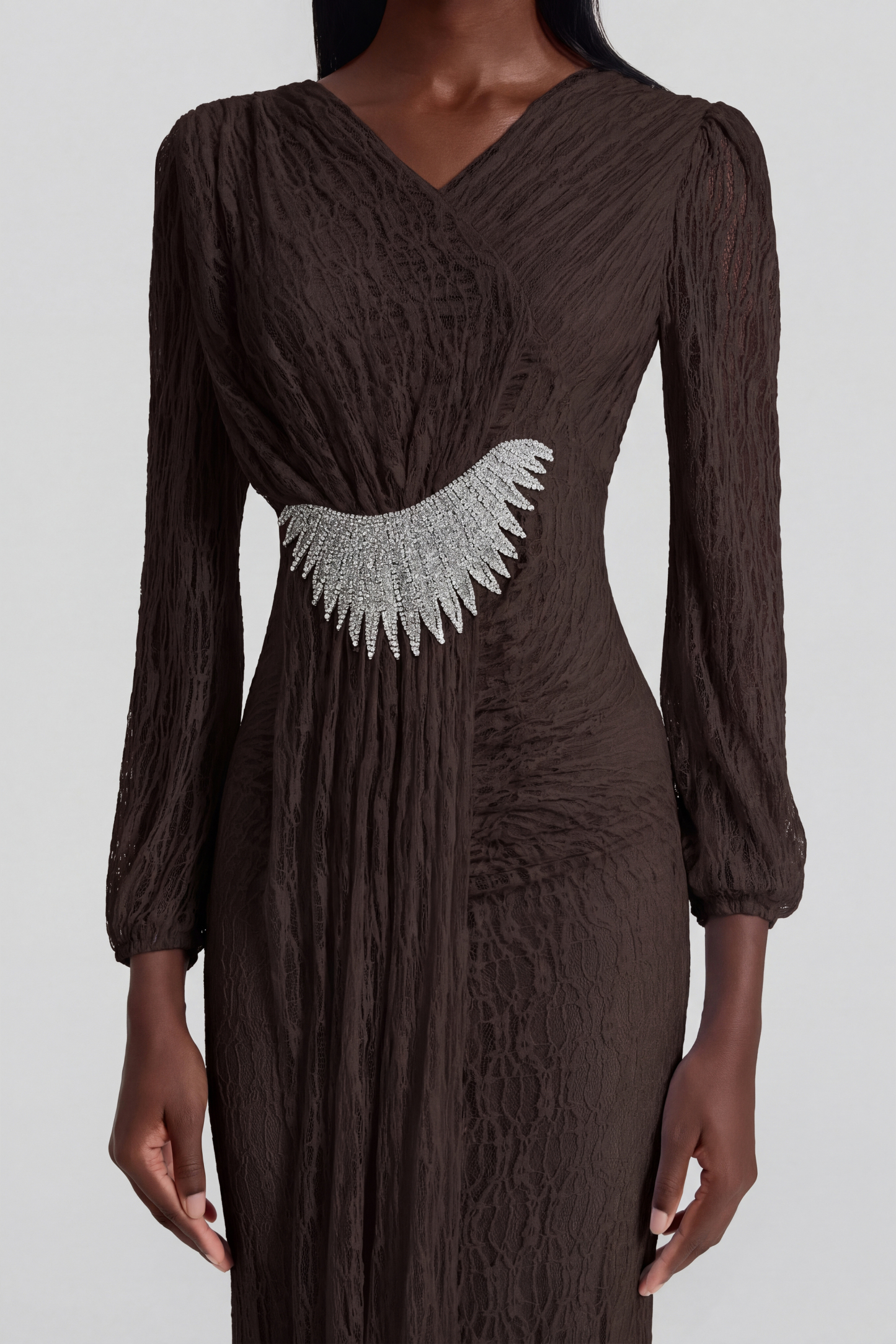 Lace Rhinestone Rivets Gathering Maxi Dress