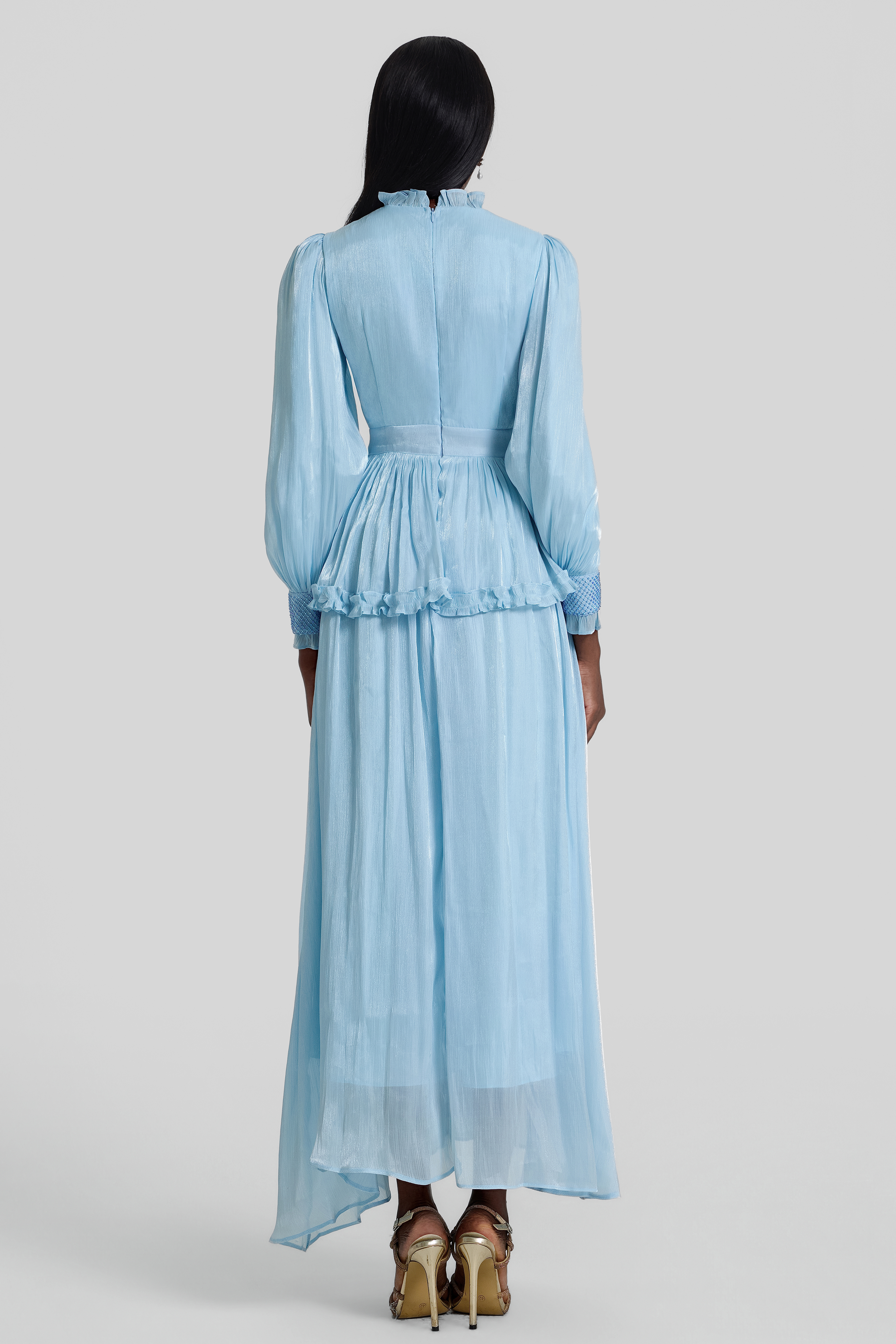 Rhinestone Gathering Frill Midi Dress
