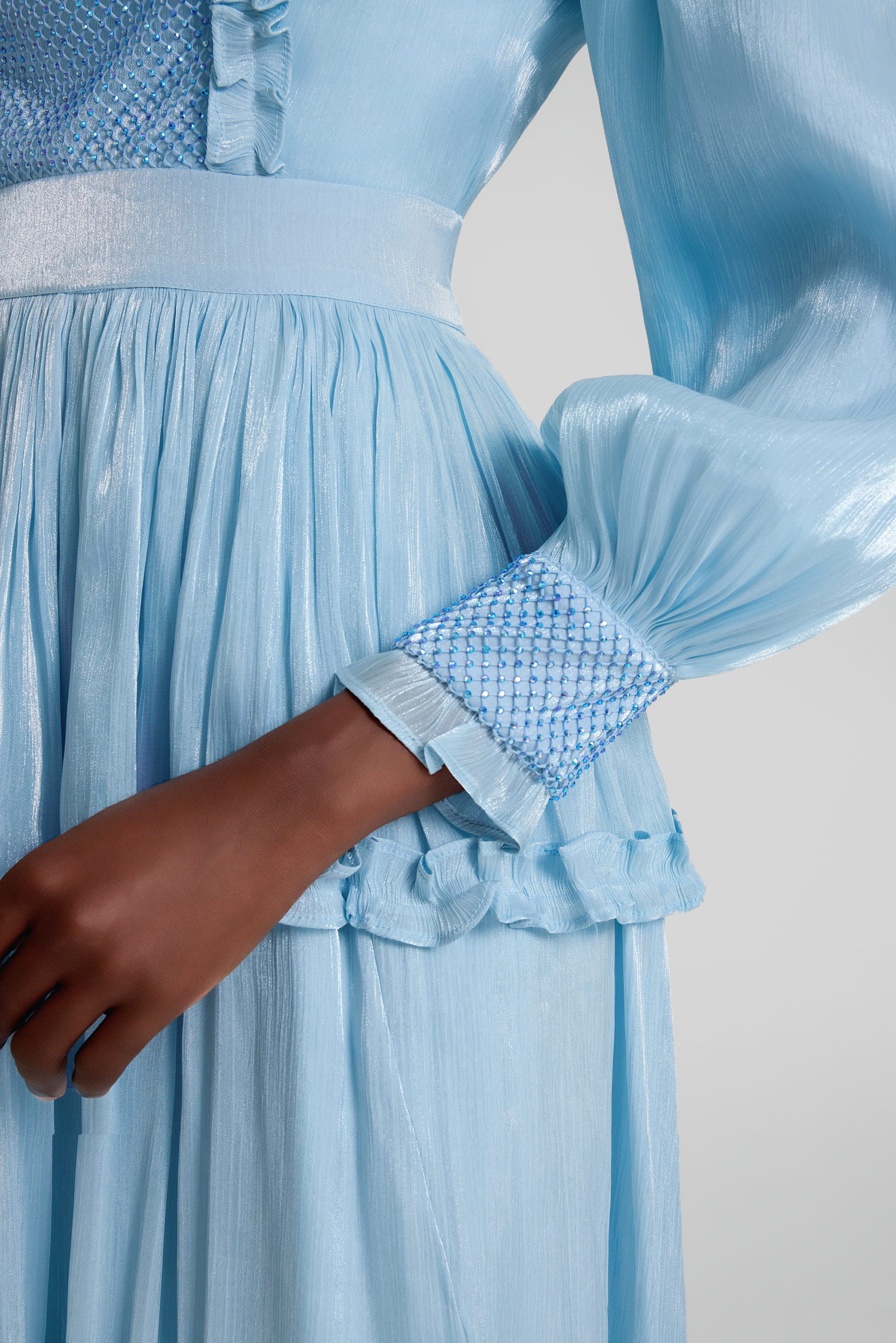 Rhinestone Gathering Frill Midi Dress