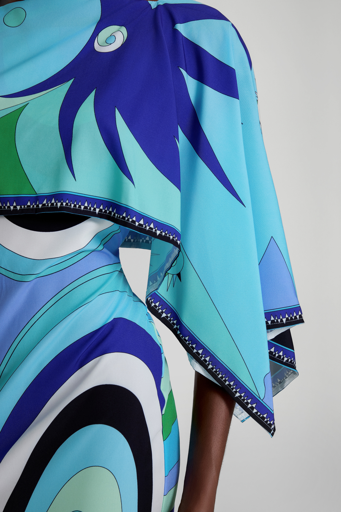 Abstract Print Cape Sleeve Midi Dress