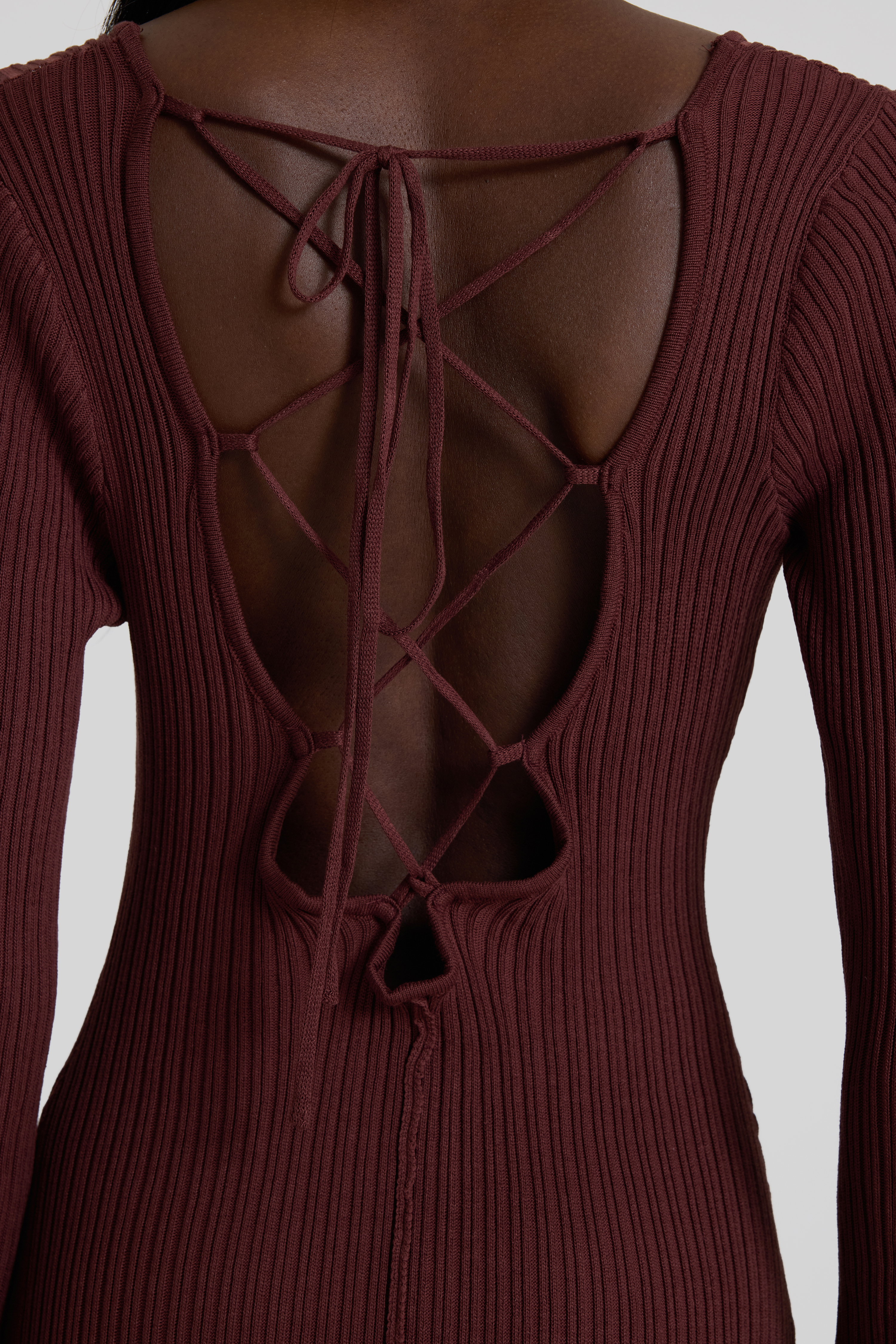 Frill Backless Lace-Up Maxi Dress