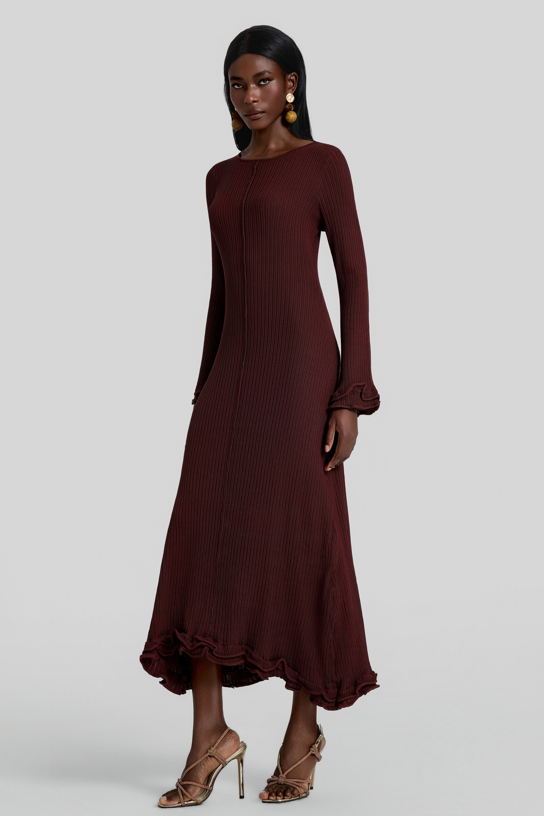 Frill Backless Lace-Up Maxi Dress