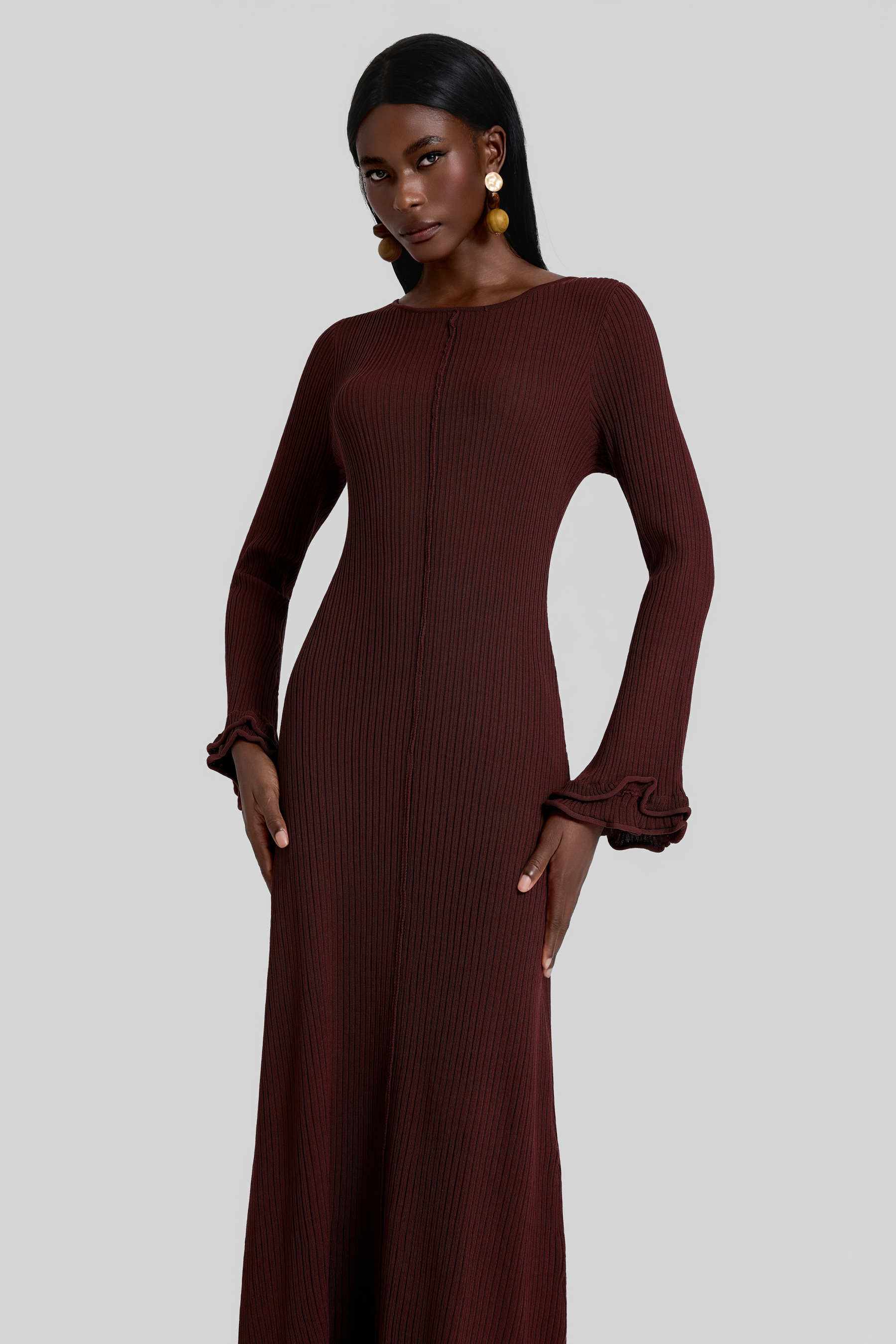 Frill Backless Lace-Up Maxi Dress