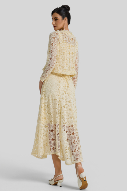 Lace Lace-Up Cardigan & Slip Midi Dress Set