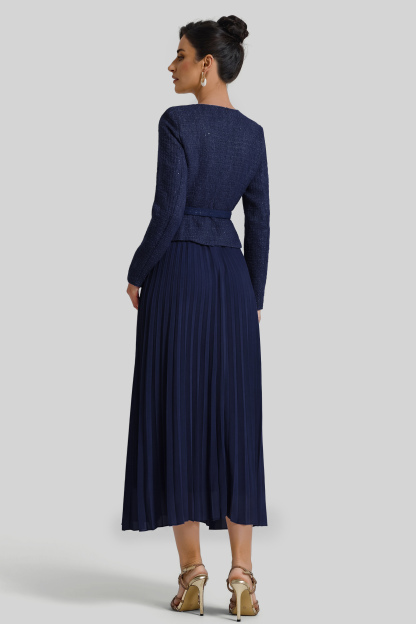 Sequin Pleated Midi Dress With Belt