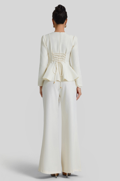 3D Flower Beaded Top & High Waist Pants Set
