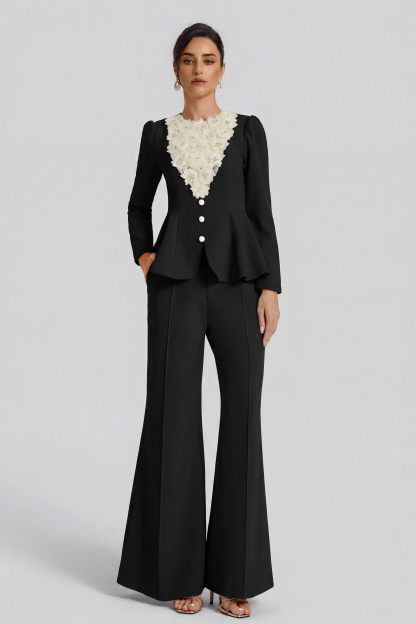 3D Flower Beaded Top & High Waist Pants Set