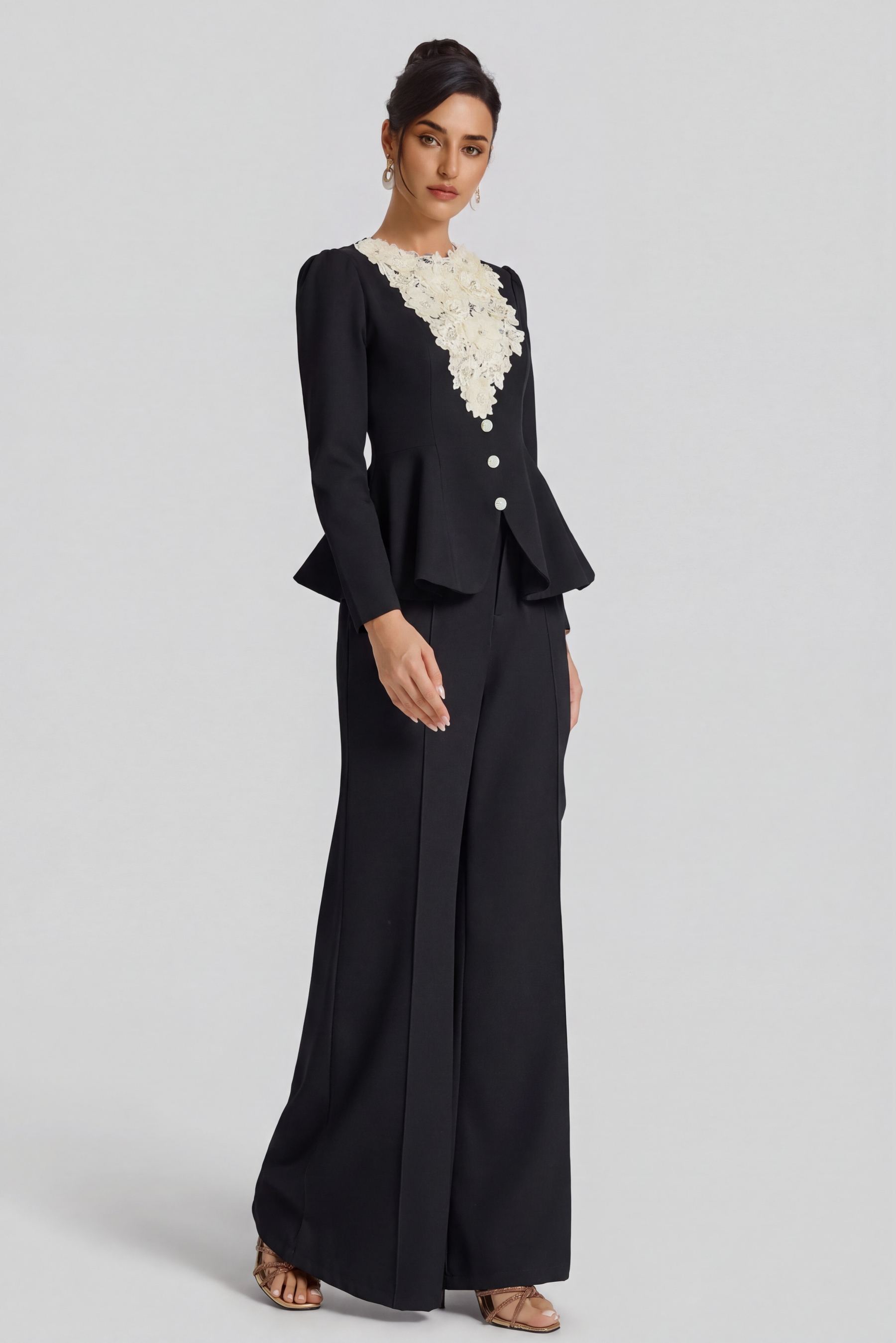 3D Flower Beaded Top & High Waist Pants Set
