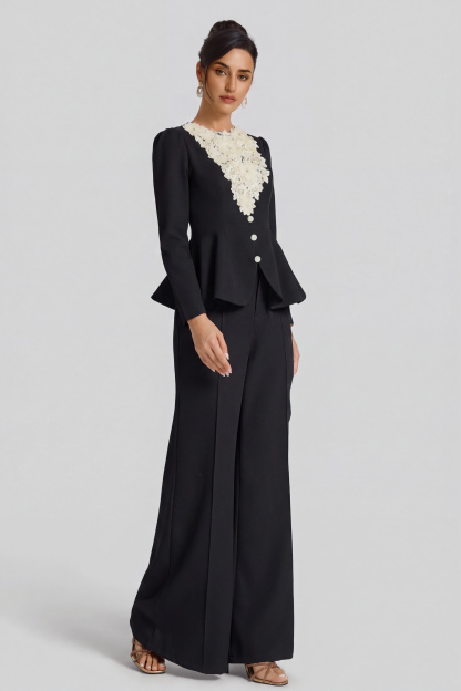 3D Flower Beaded Top & High Waist Pants Set