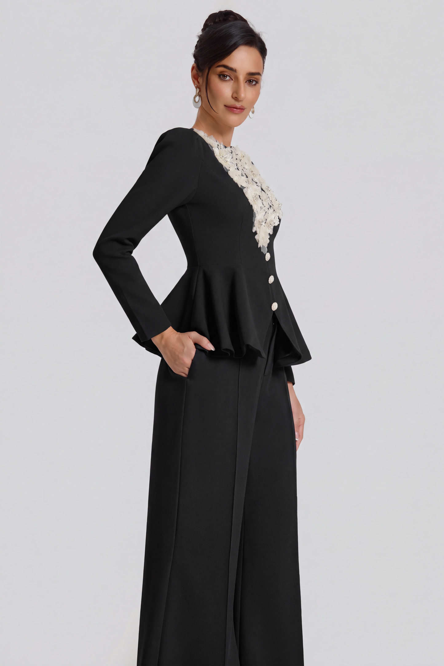 3D Flower Beaded Top & High Waist Pants Set