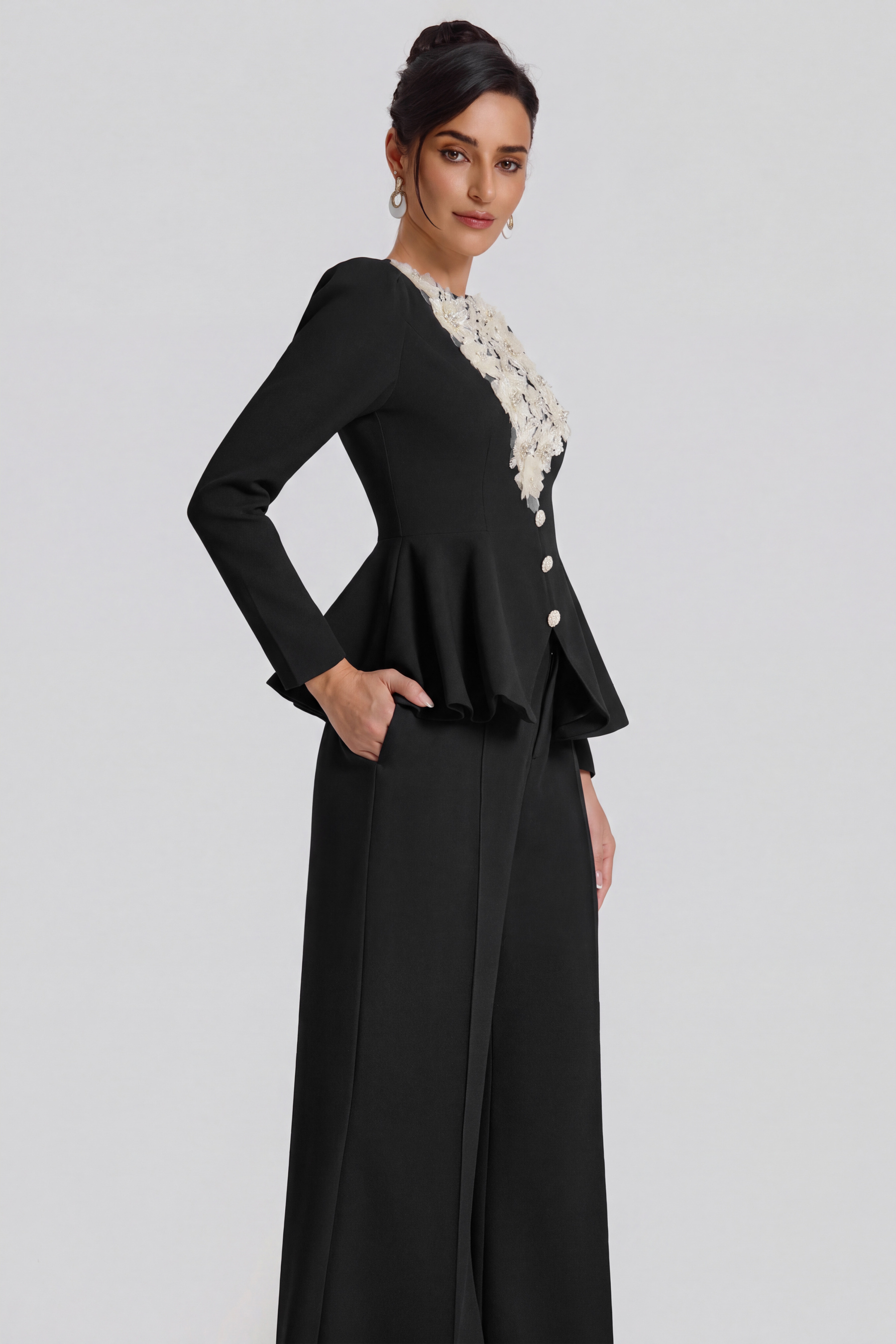 3D Flower Beaded Top & High Waist Pants Set