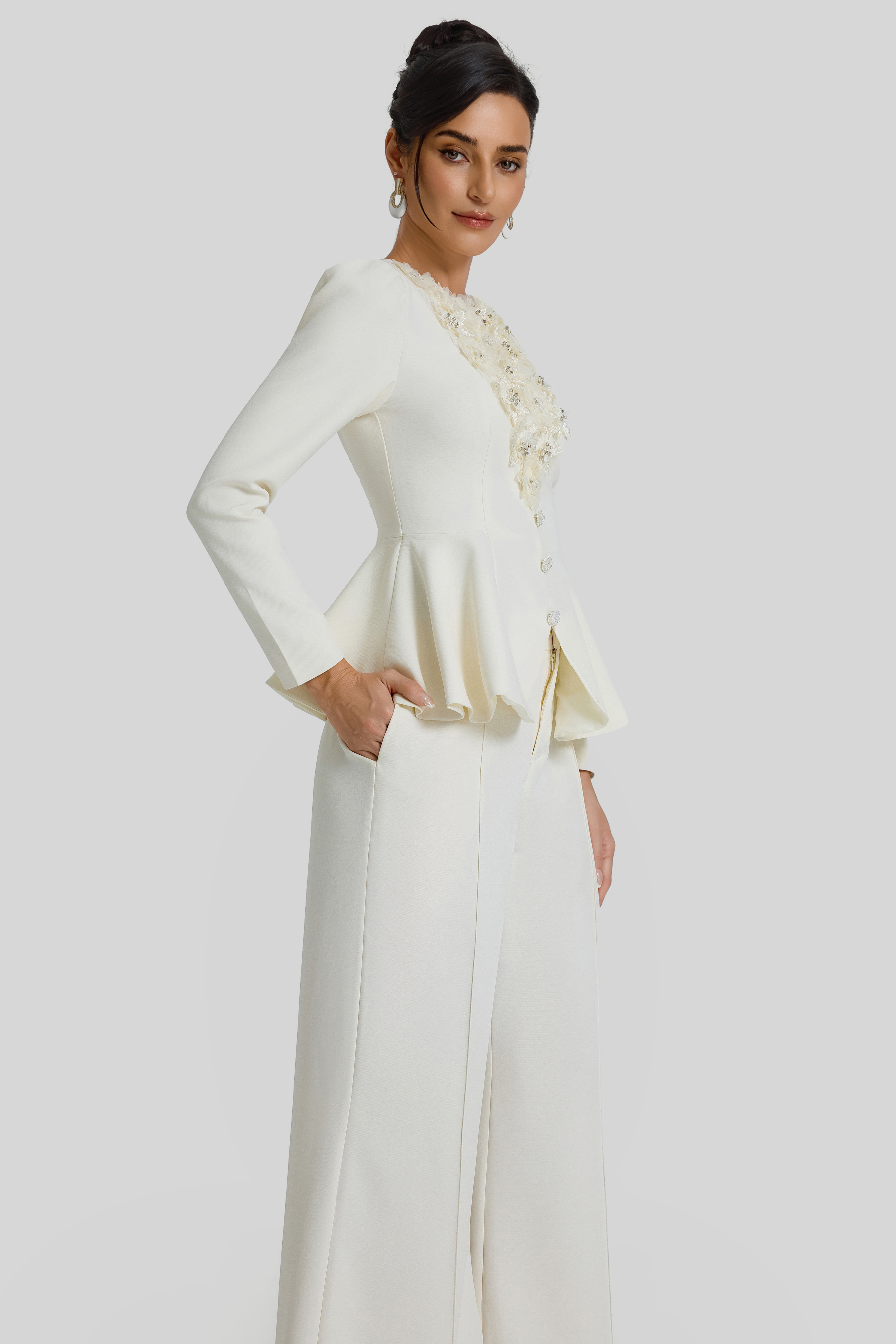3D Flower Beaded Top & High Waist Pants Set